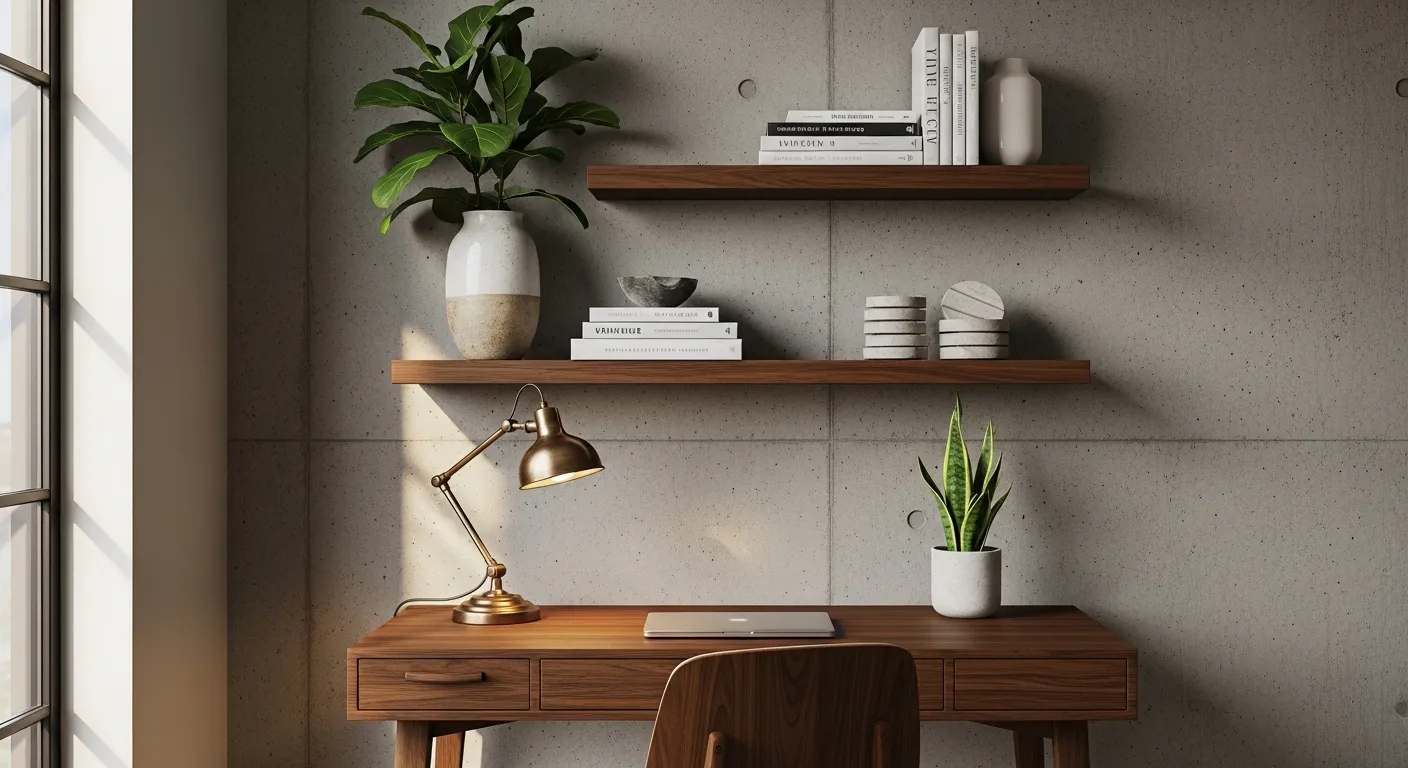 Salon avec mur d'accent en adhésif noyer foncé